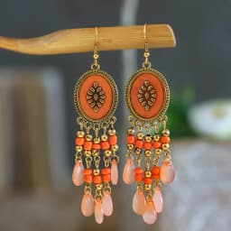 Bohemian Antique Gold Color Long Water Drop Tassel Earrings for Women Vintage Colorful Geometric Drop Dangle Earrings Jewelry