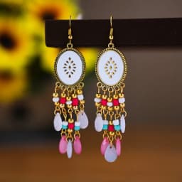 Bohemian Antique Gold Color Long Water Drop Tassel Earrings for Women Vintage Colorful Geometric Drop Dangle Earrings Jewelry