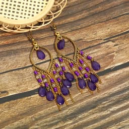 Bohemian Antique Gold Color Long Water Drop Tassel Earrings for Women Vintage Colorful Geometric Drop Dangle Earrings Jewelry