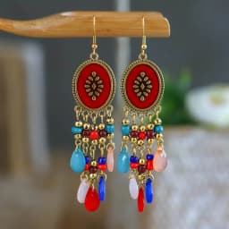 Bohemian Antique Gold Color Long Water Drop Tassel Earrings for Women Vintage Colorful Geometric Drop Dangle Earrings Jewelry