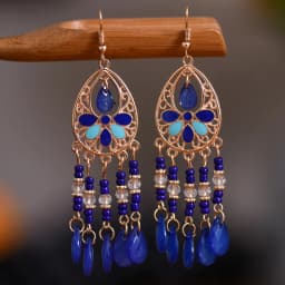 Bohemian Antique Gold Color Long Water Drop Tassel Earrings for Women Vintage Colorful Geometric Drop Dangle Earrings Jewelry