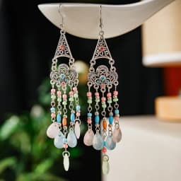 Bohemian Antique Gold Color Long Water Drop Tassel Earrings for Women Vintage Colorful Geometric Drop Dangle Earrings Jewelry