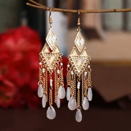 Bohemian Antique Gold Color Long Water Drop Tassel Earrings for Women Vintage Colorful Geometric Drop Dangle Earrings Jewelry