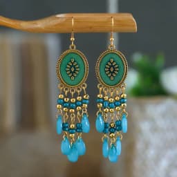 Bohemian Antique Gold Color Long Water Drop Tassel Earrings for Women Vintage Colorful Geometric Drop Dangle Earrings Jewelry