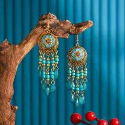 Bohemian Antique Gold Color Long Water Drop Tassel Earrings for Women Vintage Colorful Geometric Drop Dangle Earrings Jewelry