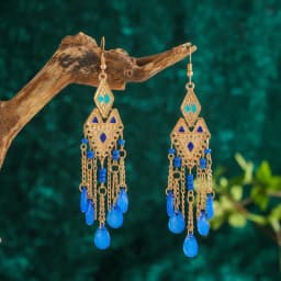 Bohemian Antique Gold Color Long Water Drop Tassel Earrings for Women Vintage Colorful Geometric Drop Dangle Earrings Jewelry
