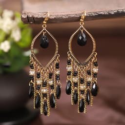 Bohemian Antique Gold Color Long Water Drop Tassel Earrings for Women Vintage Colorful Geometric Drop Dangle Earrings Jewelry