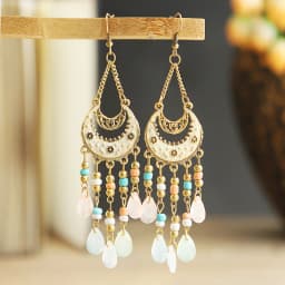 Bohemian Antique Gold Color Long Water Drop Tassel Earrings for Women Vintage Colorful Geometric Drop Dangle Earrings Jewelry