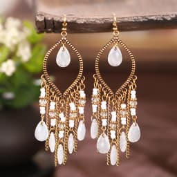 Bohemian Antique Gold Color Long Water Drop Tassel Earrings for Women Vintage Colorful Geometric Drop Dangle Earrings Jewelry