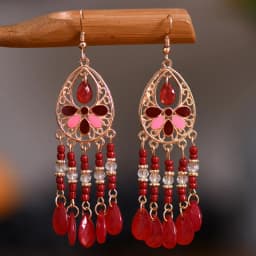 Bohemian Antique Gold Color Long Water Drop Tassel Earrings for Women Vintage Colorful Geometric Drop Dangle Earrings Jewelry