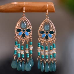 Bohemian Antique Gold Color Long Water Drop Tassel Earrings for Women Vintage Colorful Geometric Drop Dangle Earrings Jewelry
