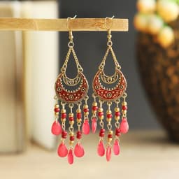 Bohemian Antique Gold Color Long Water Drop Tassel Earrings for Women Vintage Colorful Geometric Drop Dangle Earrings Jewelry