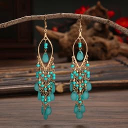 Bohemian Antique Gold Color Long Water Drop Tassel Earrings for Women Vintage Colorful Geometric Drop Dangle Earrings Jewelry