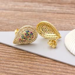 Fashion Female Luxury Crystal Round Stud Earrings Vintage Gold Color Wedding Party Jewelry Copper Zircon Crystal Stone Earrings