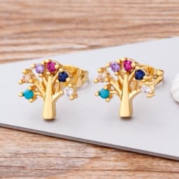 Fashion Female Luxury Crystal Round Stud Earrings Vintage Gold Color Wedding Party Jewelry Copper Zircon Crystal Stone Earrings