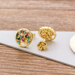 Fashion Female Luxury Crystal Round Stud Earrings Vintage Gold Color Wedding Party Jewelry Copper Zircon Crystal Stone Earrings