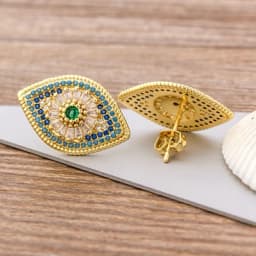 Fashion Female Luxury Crystal Round Stud Earrings Vintage Gold Color Wedding Party Jewelry Copper Zircon Crystal Stone Earrings