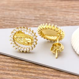 Fashion Female Luxury Crystal Round Stud Earrings Vintage Gold Color Wedding Party Jewelry Copper Zircon Crystal Stone Earrings