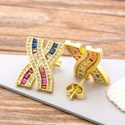Fashion Female Luxury Crystal Round Stud Earrings Vintage Gold Color Wedding Party Jewelry Copper Zircon Crystal Stone Earrings