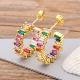 Fashion Female Luxury Crystal Round Stud Earrings Vintage Gold Color Wedding Party Jewelry Copper Zircon Crystal Stone Earrings