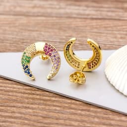 Fashion Female Luxury Crystal Round Stud Earrings Vintage Gold Color Wedding Party Jewelry Copper Zircon Crystal Stone Earrings