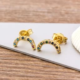 Fashion Female Luxury Crystal Round Stud Earrings Vintage Gold Color Wedding Party Jewelry Copper Zircon Crystal Stone Earrings