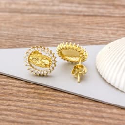 Fashion Female Luxury Crystal Round Stud Earrings Vintage Gold Color Wedding Party Jewelry Copper Zircon Crystal Stone Earrings