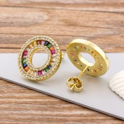 Fashion Female Luxury Crystal Round Stud Earrings Vintage Gold Color Wedding Party Jewelry Copper Zircon Crystal Stone Earrings