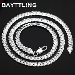 BAYTTLING 925 Sterling Silver 2 Piece 5MM Full Sideways Chain Necklace Bracelet For Women Men Fashion Jewelry Sets Wedding Gift