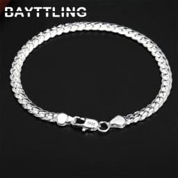 BAYTTLING 925 Sterling Silver 2 Piece 5MM Full Sideways Chain Necklace Bracelet For Women Men Fashion Jewelry Sets Wedding Gift