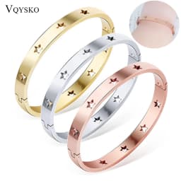 Fashion Hollow Star Gift Bangles & Bracelets For Women Party Trendy Jewelry Stainless Steel Rose Gold Color Cuff Wristband