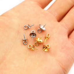 30pcs Stainless Steel Metal Gold Tone Screw Eyes Bails Top Drilled Beads End Caps Pendant DIY Charms Connectors Jewelry Findings