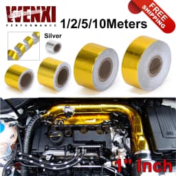 A Gold 1'' Thermal Exhaust Tape Air Intake Heat Insulation Shield Wrap Reflective Heat Barrier Self Adhesive Engine 1 Inch 5/10M