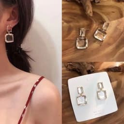 Korean New Style Luxury Elegant Shiny Square Crystal Dangle Earrings for Female Party Jewelry