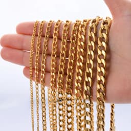 1 Meter/lot Gold Color Flat Curb Chain Necklace 3mm-9.5mm Stainless Steel Curb Link Chain for DIY Jewelry Making Bulk Chain