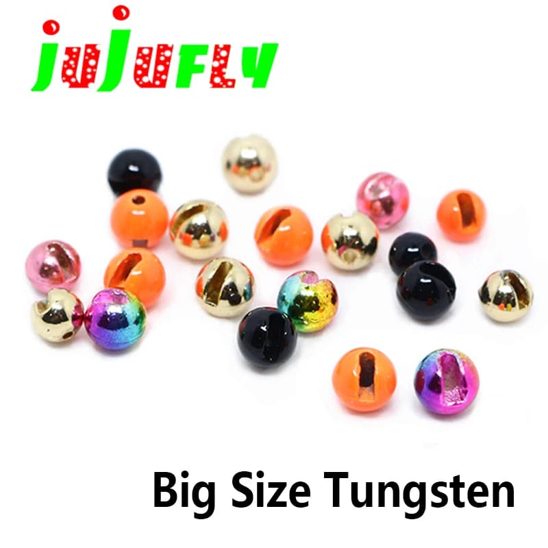 Jujufly 10pcs Big Size Slotted Fly Tying Tungsten Beads for 4#6#8#10# Jig Hook Weighting 4mm/4.8mm/5.5mm Tungsten Fly Head Beads