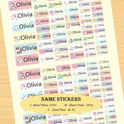 114Pcs Cartoon Unicorn Name Stickers Custom Girl Personal Tags Kids Waterproof Cartoon Label For School Stationery Scrapbooking