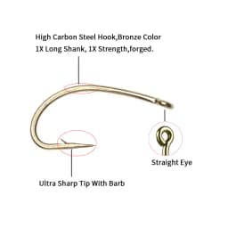 Vampfly 50PCS/100PCS Scud Midge Nymph Caddis Fly Tying Hooks Dry Fly /Wet Fly Hook Bronze Color For Tying Fresh Water Flies