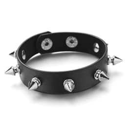 1Pc New Unisex Women Punk Black Bracelet Unique One-row Spike Rivet Bracelets PU Metal Wristband Adjustable Bangles
