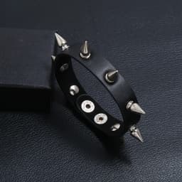 1Pc New Unisex Women Punk Black Bracelet Unique One-row Spike Rivet Bracelets PU Metal Wristband Adjustable Bangles