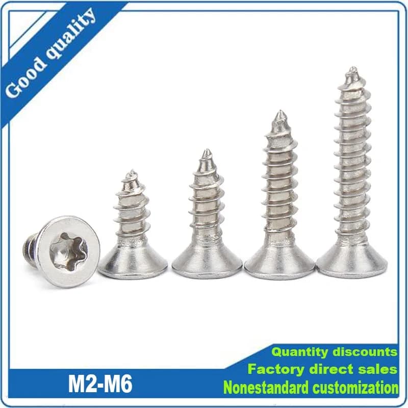 5/50pc M2 M2.3 M2.6 M3 M3.5 M4 M5 M6 304 A2 Stainless Steel Six Lobe Torx Flat Countersunk Head Security Self-tapping Wood Screw