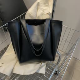 High Quality Soft Leather Woman Casual Tote Shopper Solid Color Handbags Large Capacity Single Shoulder Bag with Outer Pocket