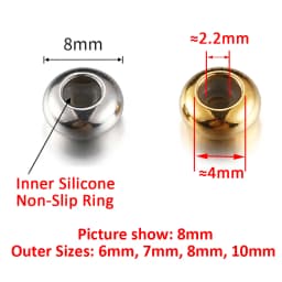 10pcs 6/7/8/10mm Stainless Steel Adjustment Beads with Non-slip Silicone Ring Gold Stopper Spacer Beads for Jewelry Making DIY