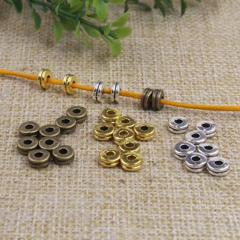 100pcs/Lot Double Layer Flat Round Loose Spacer Beads 6mm Antique Bronze/Gold/Silver Color Charm Shim Beads DIY Jewelry Findings