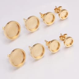 10pcs/lot 6 8 10 12mm Gold Stainless Steel Flat Stud Earring Setting Blank Earring Base Resin Cabochon Tray Diy Jewelry Making
