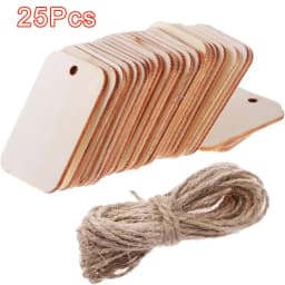 25/50/Pcs Unfinished Wood Pieces Blank Wooden Rectangle with Holes Wood Tags Bookmark Hemp Rope for DIY Craft Christmas Hanging
