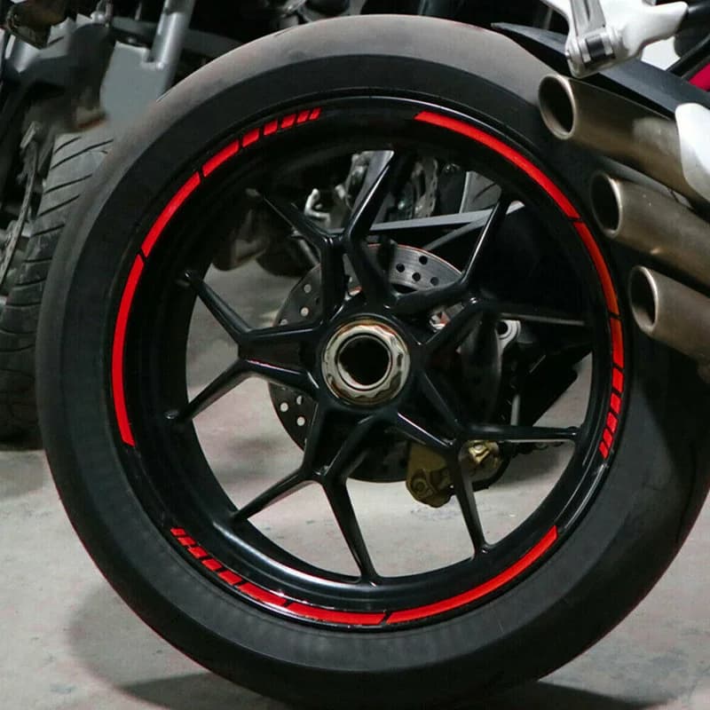 16Pc Motorcycle Bike Car Tire Reflective Stickers Cool Styling Tyre Rim Trim Decal Strip Tape Red Blue Waterproof Exterior Parts
