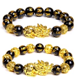 Fengshui Pixiu Bracelet Natural Obsidian Stone Beads Bracelets For Women Men Wealth Good Luck Buddha Unisex Wristband Jewelry