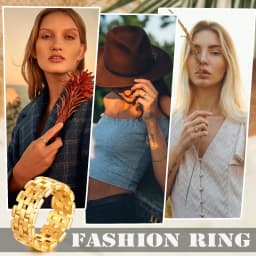 Chic Women Chain Ring,Gold Color Stainless Steel Watchband Wedding Bands, Dainty Minimalist Lady Jewelry