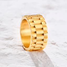 Chic Women Chain Ring,Gold Color Stainless Steel Watchband Wedding Bands, Dainty Minimalist Lady Jewelry